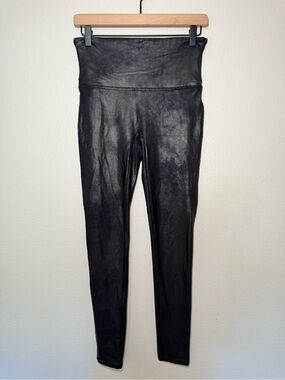 SPANX Faux Leather Leggings Black High Rise Shaping Size Large